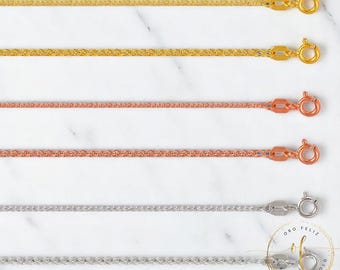 Open Wheat 14K Gold  1.40mm 1.70 mm 2.00 mm Real 14K Gold  Flat Chain  3 colors Available  Mens Women 16 " -24 "
