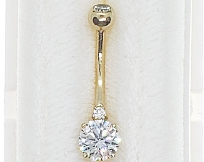 14K Solid Gold • DOUBLE GEMS •Belly Button NAVEL• Body Piercing Jewelry• Belly Ring •  Navel Piercing •