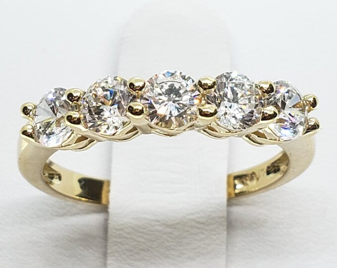 1.25 Ct 14K Real Gold Five 5 Stones Round Wedding Anniversary Ring Band