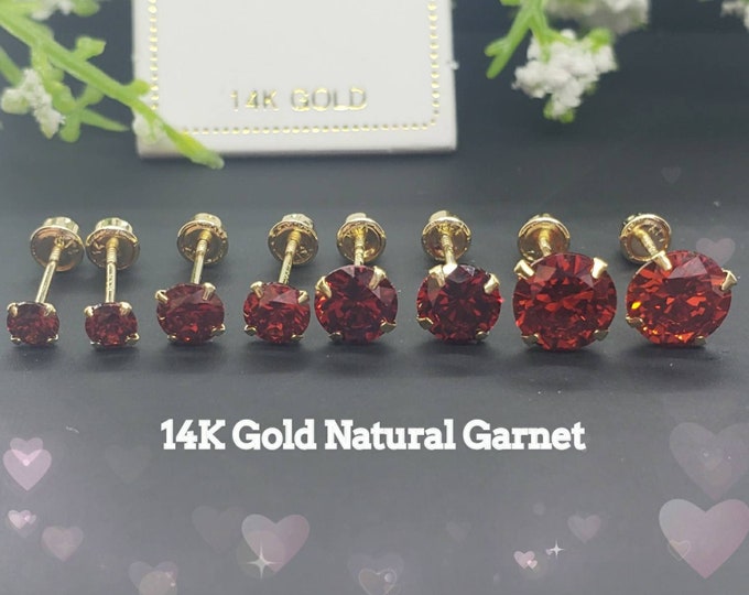 Genuine Real Natural Garnet • 3.00 - 6.00 mm • Screw Back •  14K GOLD •  Light Setting Prong • March Birthstone  Earrings •