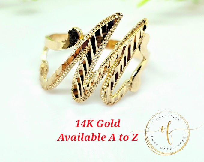 14K Yellow Gold  Diamond Cut Scripted 3C Initial Rings, initial A-Z, Graduation, Birthday, Gift, Girl Ring 2024 Real Gold 14K Not Plated.
