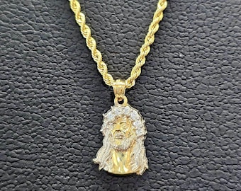 14K Real Gold Jesus Piece Pendant Religious Pendant only or with 14K gold chain 2mm Rope Hollow.