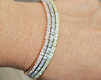 Tennis Bracelet Princess Cut 925 Solid Silver For women's men's wedding Bridal Gift Birthday sold 1 piece of bracelet.