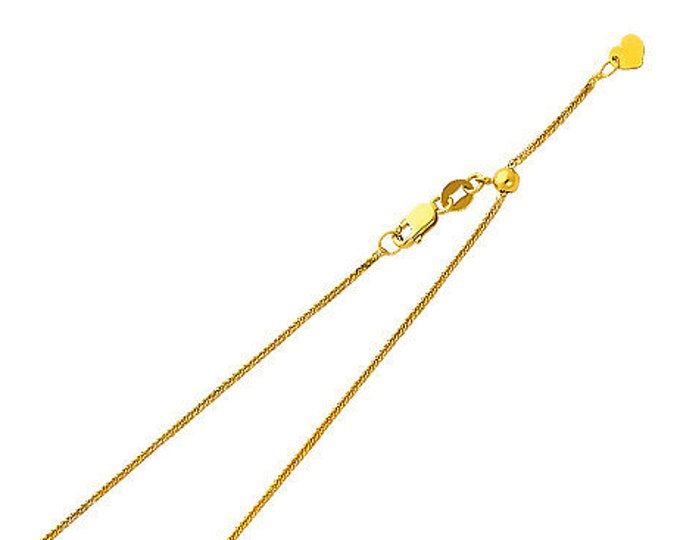 0.70 mm Adjustable Square Wheat  Chain 14K Solid Yellow or White Gold in  20" Inches
