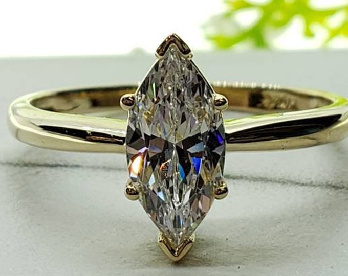 1.00 Carat 14K Solid Yellow OR White Gold Marquise Cut CZ Wedding Engagement Ring