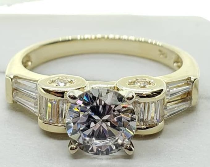 2.50 Ct 14K Solid Gold Fancy Round Baguette Side Stones Engagement Promise Ring