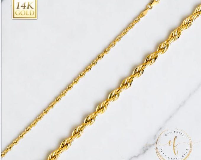14K Gold Hollow Rope Chain 1.5 mm  - 3.00 mm  Necklace  Mens Women 16 " - 24 "