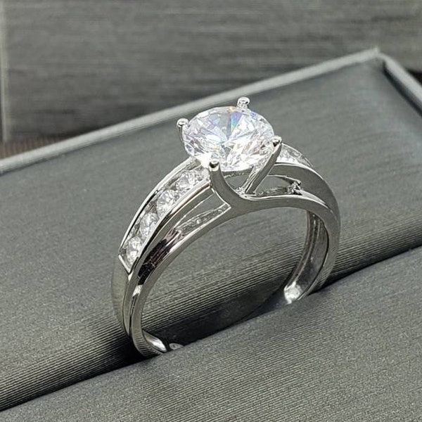 Created Diamond 1.50 Ct 14K Solid Gold Trellis Round Engagement Wedding Propose Promise Ring