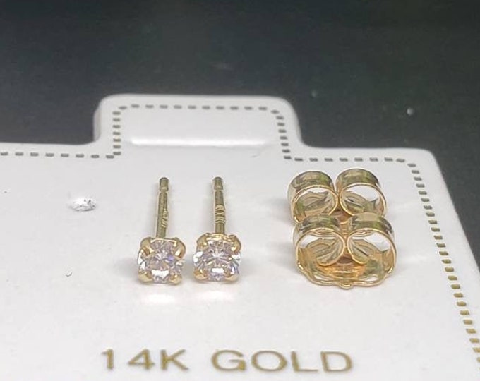 14K Solid Yellow Gold • Minimalist Tiny Dainty 2.00 mm 2.50mm • Earrings Studs Push Backs • Girls Earrings Piercings