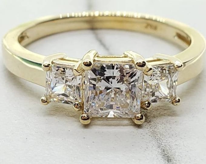 1.50 Ct 14K Solid Gold Princess 3 Stones Wedding Engagement Bridal Promise Ring