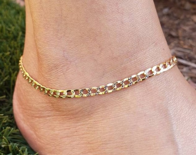 4.00 mm 10" inches Anklet 10K Real Gold White Pave Cuban Diamond Cut Foot Bracelet Ankle Bracelet