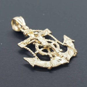 14K Solid Gelbgold Jesus Christus Kruzifix Mariner Anker Anhänger Religiöses Charme Kruzifix 4 Größen erhältlich