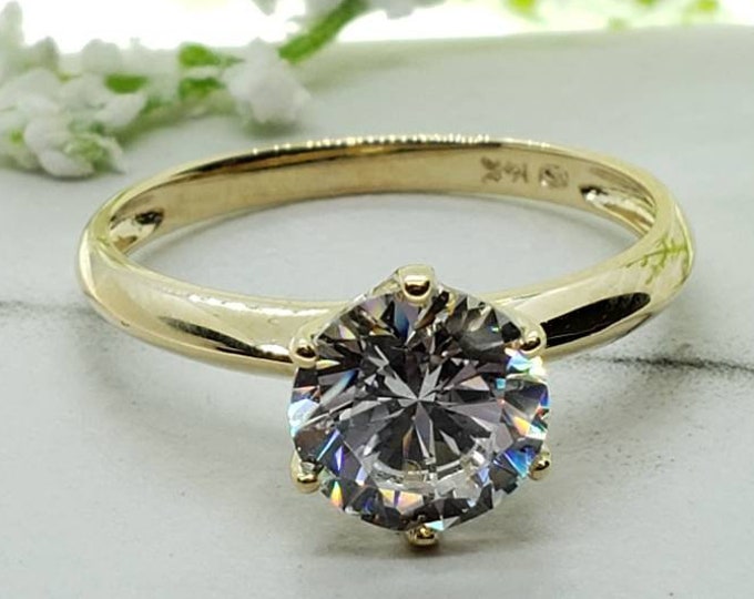 1.5 Ct 14K Solid Gold Cathedral Round Solitaire Engagement Propose Promise Ring