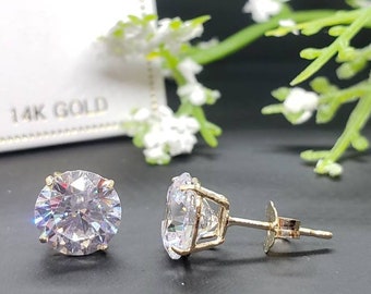 14K Solid White Gold Created White Earring April Birthstone Colors Push Backing Earring with 4 Prong