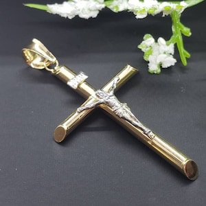 14Kイエロー2トーンホワイトゴールド宗教十字架ペンダントINRIイエス・キリストチャームペンダント2トーンイエローホワイトゴールド