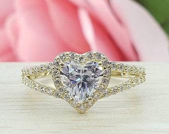 1.75 Ct 14K Real Gold Heart Halo Engagement Wedding Bridal Propose Ring