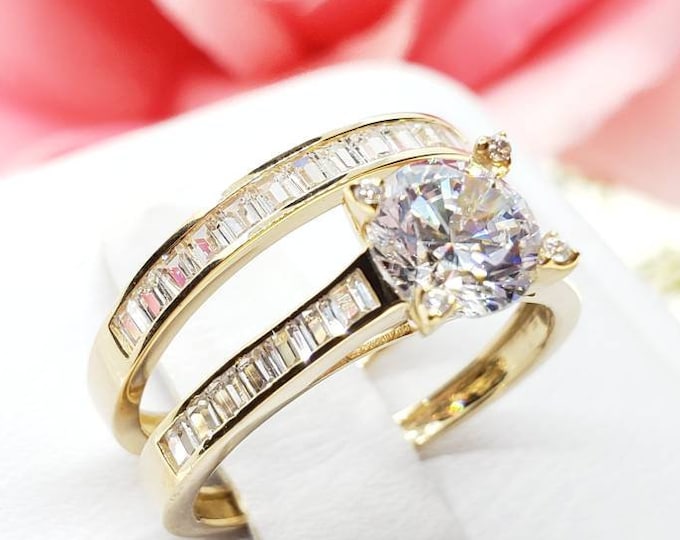 2.20 Ct 14K Solid Gold Set of Engagement Ring Size 5 6 7 8 9 in Yellow, White Gold Sold 2 pieces Rings