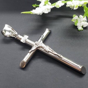 14K White Gold Religious Crucifix Cross Pendant INRI Jesus Christ Charm Pendant White Gold