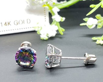 Hypoallergenic Phases of the Moon with Faux Rainbow Topaz Cabochon Dangle Earrings