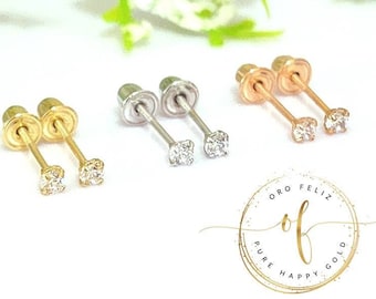 Dainty Genuine Real Natural Diamond • Lab Diamond  • 2mm 2.50 mm 3.00 mm • Screw Back • 14K GOLD • Tragus ,Cartiladge ,Baby, Kids Earrings •