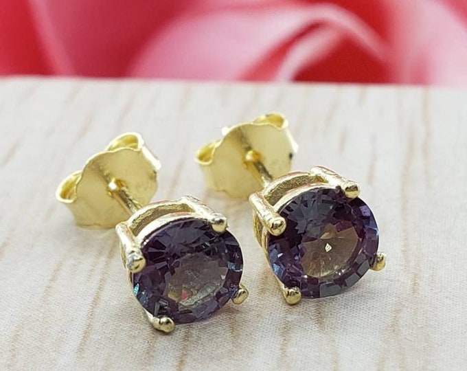 Lab Alexandrite • 4.00 - 8.00 mm • Butterfly Push  Back •  14K GOLD or Sterling Silver  • Setting Prong • June Birthstone  Earrings •
