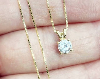 Moissanite VVS DEF 14K Solid Gold Solitaire Pendant Genuine Gold with Moissanite 5mm - 9mm with Box Chain 14K Solid gold 18 Inches