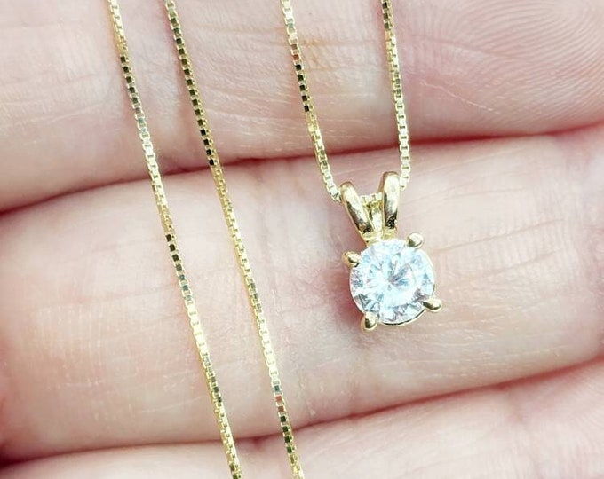 Moissanite VVS DEF 14K Solid Gold Solitaire Pendant Genuine Gold with Moissanite 5mm - 9mm with Box Chain 14K Solid gold 18 Inches