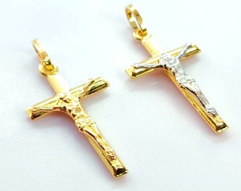 14K Yellow Gold Religious Crucifix Cross Pendant INRI Jesus Christ Charm Pendant Yellow Gold Small Size.