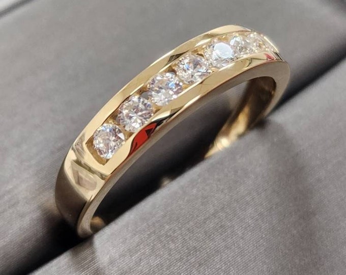 Diamond 14K Solid Gold Men's Ring SOLID GOLD Wedding Ring Solitaire Round Cut Engagement Bands Size 8 - 13