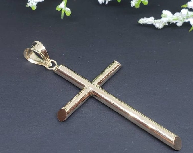 14K Real Yellow Gold Plain Cross Pendant  Polished Charm Pendant Available in different sizes