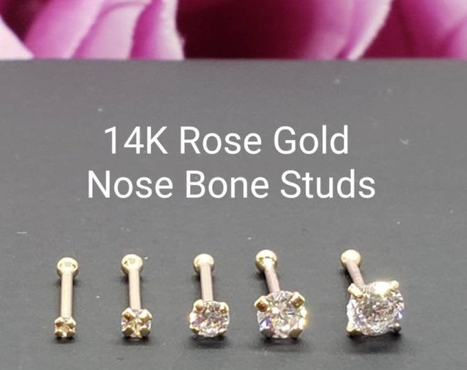 14K Solid Rose Gold , Ball Ends Nose Stud, Diamond Nose Stud,  Nostril Piercing , Nose Ring , Nose Studs Stones. 1.00 mm - 3.00 mm