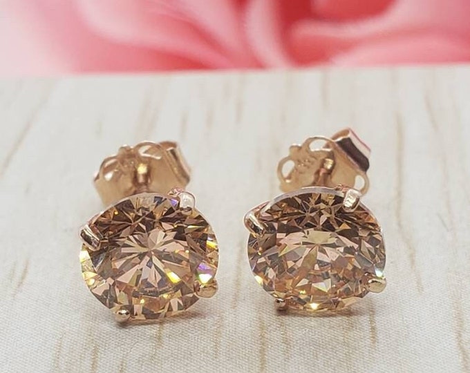 Peach 14K Solid Gold Earring High Quality Morganite Cz's Colors Push Butterfly Backing Earring with 4 Prong Setting