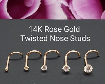 S R SONS Women Nose Ring Stud Twist Screw 3mm Diamond 14k Rose Gold 0.10 ct G-H SI 20 Gauge S R SONS Women Nose Ring Stud Twist Screw 3mm Diamond 14k Rose Gold 0.10 ct G-H SI 20 Gauge