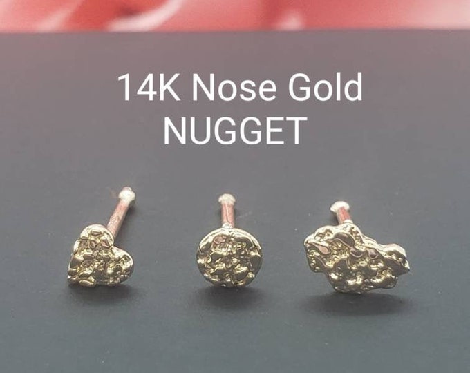 NUGGET 14K Solid Yellow Gold Size 3.00 mm Nugget Bar Nose Stud, 3 different style Nose Stud, Ball end Nose Stud Piercing .