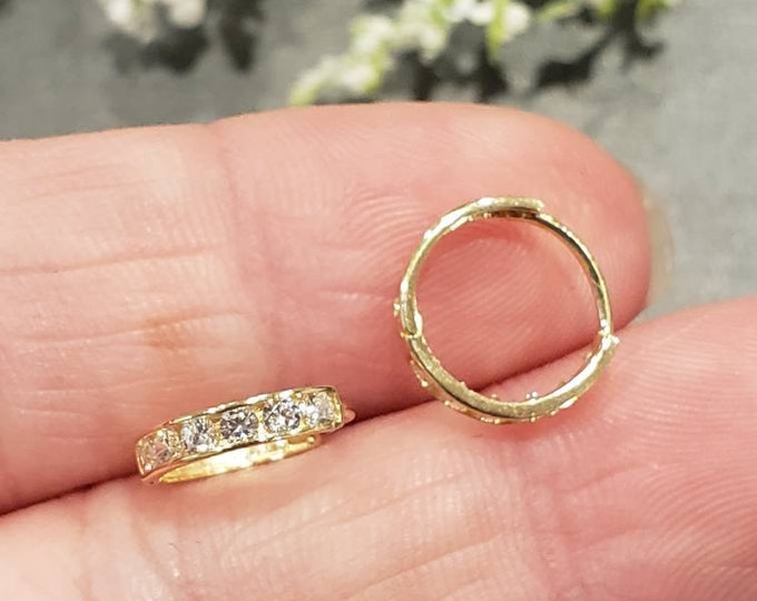 14K Solid Gold • 10 mm - 16 mm CZ Huggie Earrings Hoop Earrings • CZ Pave Ear Cuff, Pave Hoops, Pierced Ear Cuff Ear Wrap