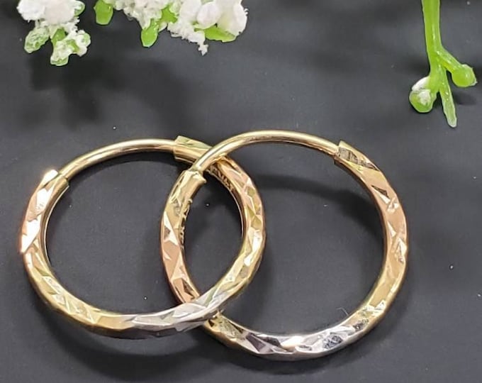 14K Tri Tone Gold • 1.80mm BALI Tri Tone Endless Seamless Hoop Earrings Sold 1 pair • Gold Hoops • Endless Gold Hoop 15 mm - 60 mm •