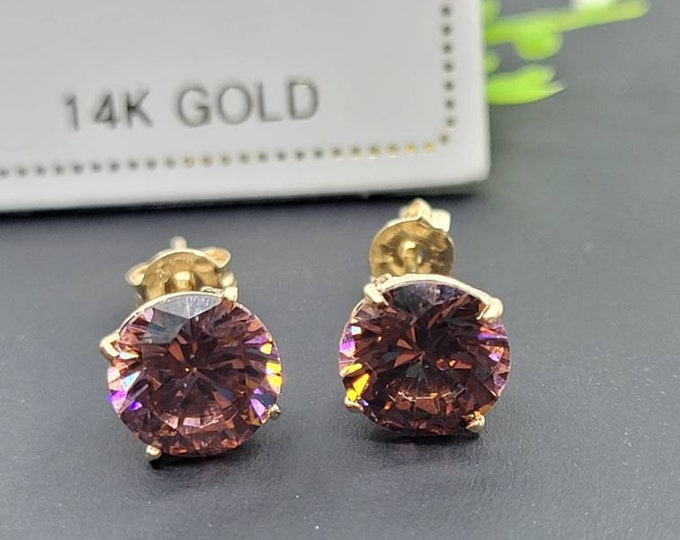 14K Solid Gold Alexandrite Earring June Birthstone Colors Push Backing Earring with 4 Prong