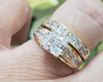 3.50 Ct 14K solid Gold Set of Engagement Ring Size 5 6 7 8 9 in Yellow, White Gold Sold 2 pieces Rings