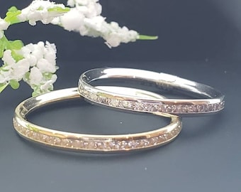 14K Solid Gold Round Channel Set Eternity Endless Anniversary Wedding Ring Band