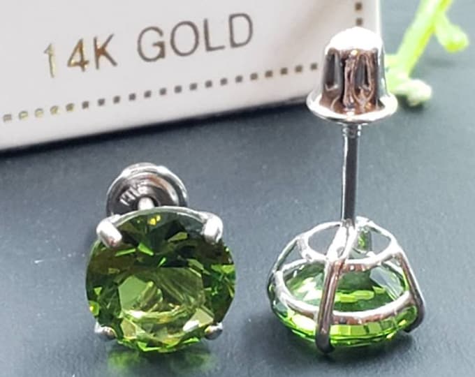 14K Solid Gold Peridot Earring August Birthstone Colors Screw Backing Earring with 4 Prong Setting