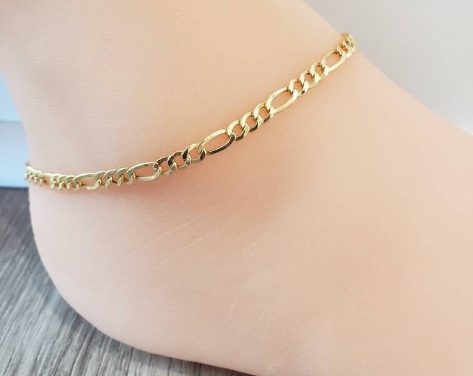 Anklet 4.50 MM 10K Real Yellow Gold • Figaro Plain Yellow Gold High Quality Anklet • 10" Inches •