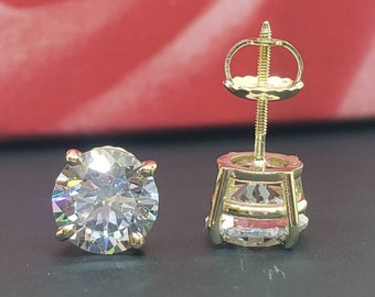 Excellent 14K Solid Gold • Solitaire Double Prong • Heavy Solid Gold Screw Backing • Bridal Wedding Earrings Stud 12 Colors Available