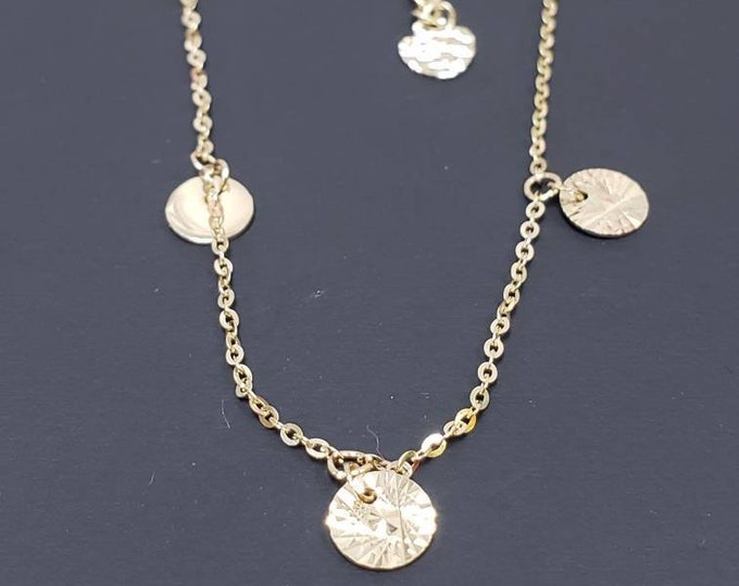 14K Solid Yellow Gold • Round Diamond Cut Dainty Dangle Charm • Bracelet or Anklets • 7" Inches - 9 " Inches •