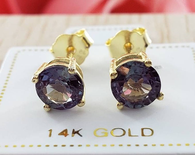 Change color stone Lab Alexandrite • 4.00 - 8.00 mm • Butterfly Push  Back •  14K GOLD or Sterling Silver  • Setting Prong •