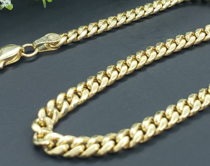 SOLID 14K Real Yellow Gold Miami Cuban Link Yellow Gold 3.30mm 4.00mm  Chain Bracelet 7.5"  Inches