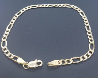 3.50 MM 14K Real Gold  Italian Figaro Chain Link Bracelet Men's Women's  7" 7.5" 8" 8.5" 9"