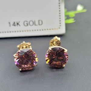 14K Solid Gold Alexandrite Earring June Birthstone Colors Push | Etsy