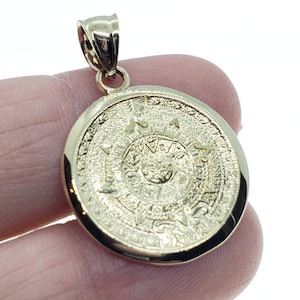 Dije azteca de oro amarillo macizo de 14 quilates con sol azteca CALENDARIO Colgante con dije de corte de diamante maya 2 tamaños disponibles