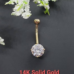 14K Solid Gold •  Solitaire  Round Comfortable  • Belly Button NAVEL• Body Piercing Jewelry• Belly Ring •  Navel Piercing •5 mm 6 mm 7mm •