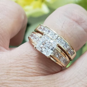 3.50 Ct 14K solid Gold Set of Engagement Ring Size 5 6 7 8 9 in Yellow, White Gold Sold 2 pieces Rings